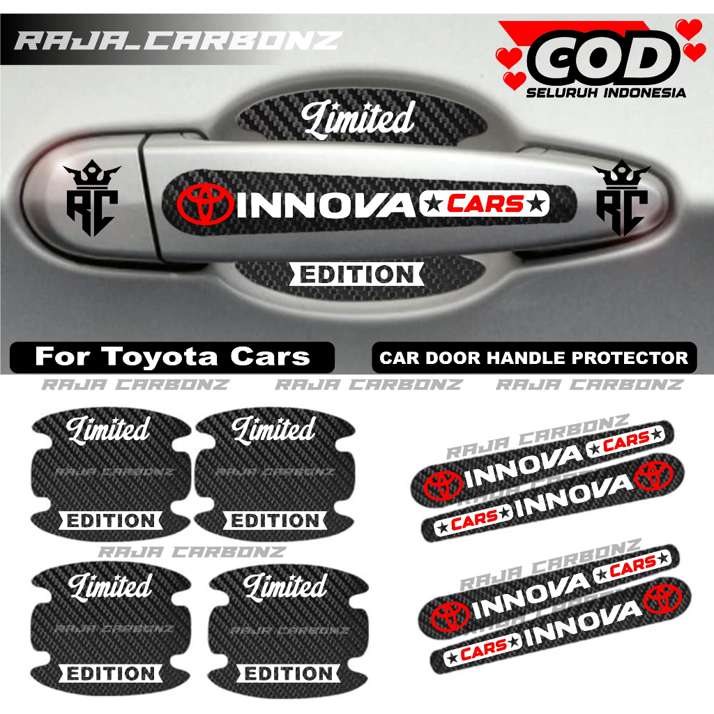 8 ชิ้น Toyota Innova สติ๊กเกอร์กันรอยมือจับประตูรถยนต์ Toyota Innova Carbon Handle สติ๊กเกอร์