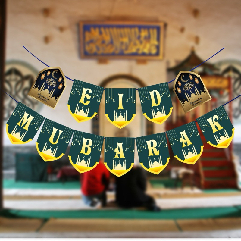 พวงมาลัย Eid Mubarak ของตกแต่งแขวน Eid al-Fitr ของตกแต่งแขวน แบนเนอร์ Eid Mubarak