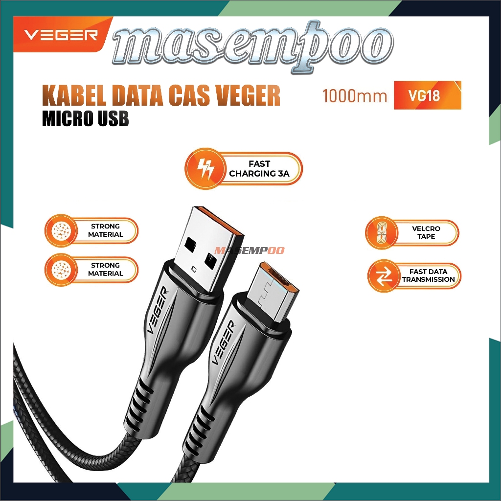 VEGER VG-18 MICRO สายชาร์จข้อมูล USB ชาร์จเร็ว 3.0 A QC