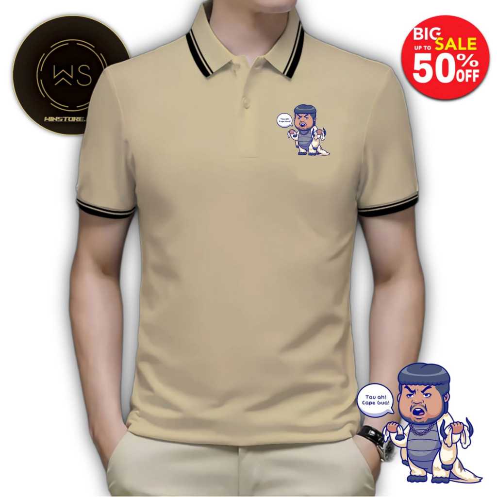 WINSTORE.ID15 2 LIS เสื้อยืดโปโลพร้อม RIGEN APPA Motif (TAU AH CAPE GUA) วัสดุสกรีน DTF ผู้ชายธรรมดา