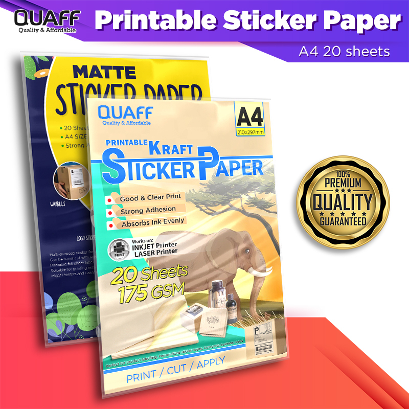 175gsm Inkjet Sticker Paper A4 Size Matte Sticker & Kraft Sticker (20 แผ่น)