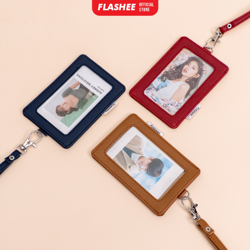 Flashee ID Card Holder ป้ายชื่อพลาสติก Mika Leyna Lanyard Leather Double Sided Transparent PU Leather