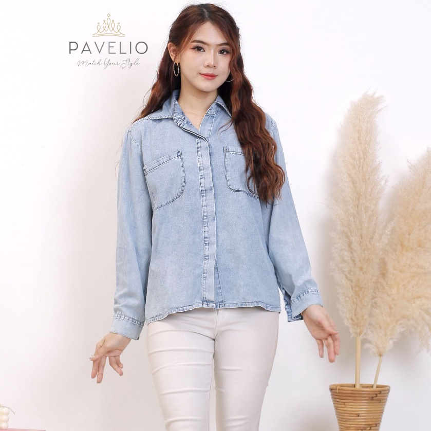 KEMEJA FPA699 Best Selling Jenny Top โดย Pavelio Womens Denim Jeans Shirt Top