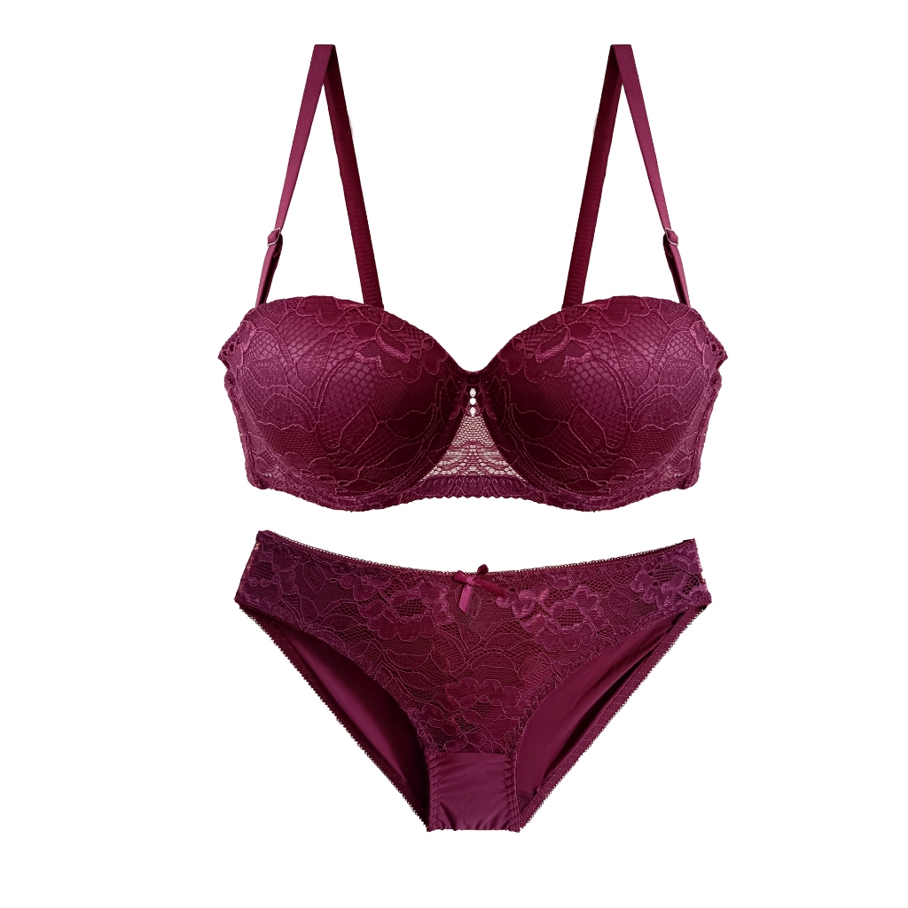 Women& 39;s Clothing Bra Suit 1 Set BH + CD Size 34-38 Cup A คุณภาพสูงนําเข้า Wire