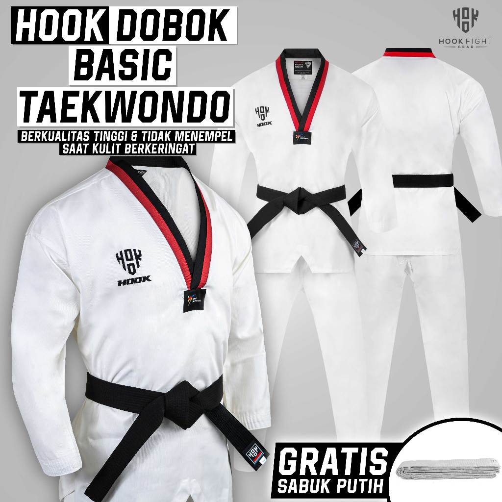 MERAH Taekwondo Uniform Hook Basic Taekwondo Clothes Red Black Collar Hook Dobok Taekwondo Uniform B