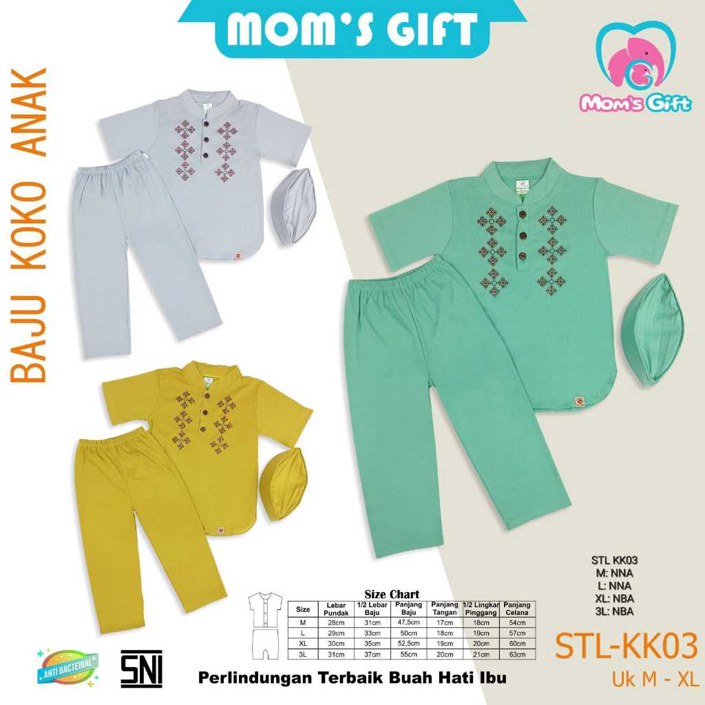 Mom& 39;s GIFT STL-KK03 KOKO ชุดเสื้อผ้าสําหรับทารก/เด็กชาย (เสื้อ+กางเกง+Peci) Eid Collection Eid เ