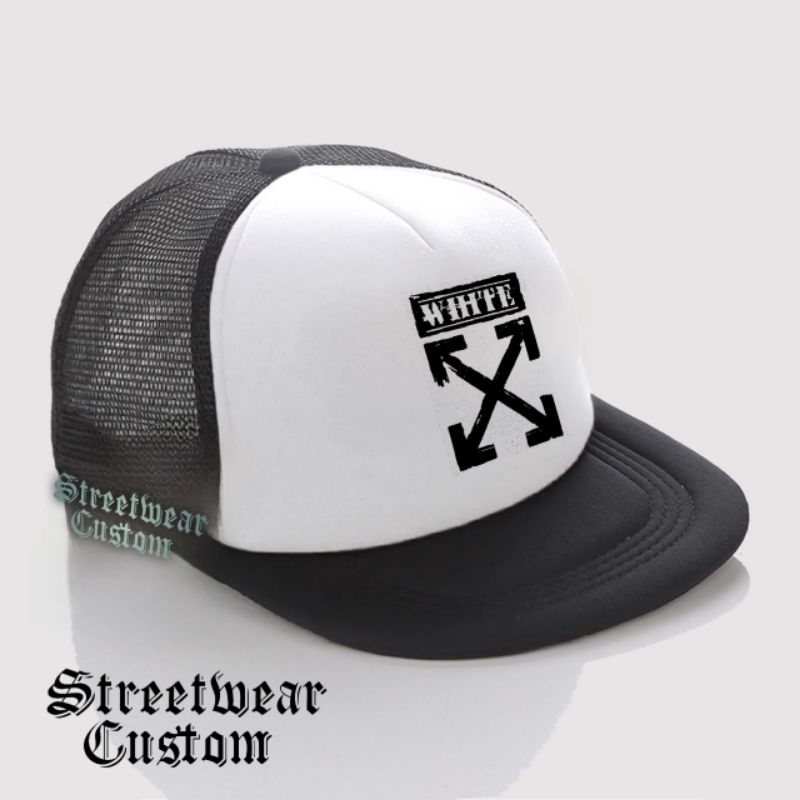 หมวกตาข่าย Distro Snapback / หมวกทรัค Snapback ลําลอง Unisex / OFF WHITE OFF-WHITE