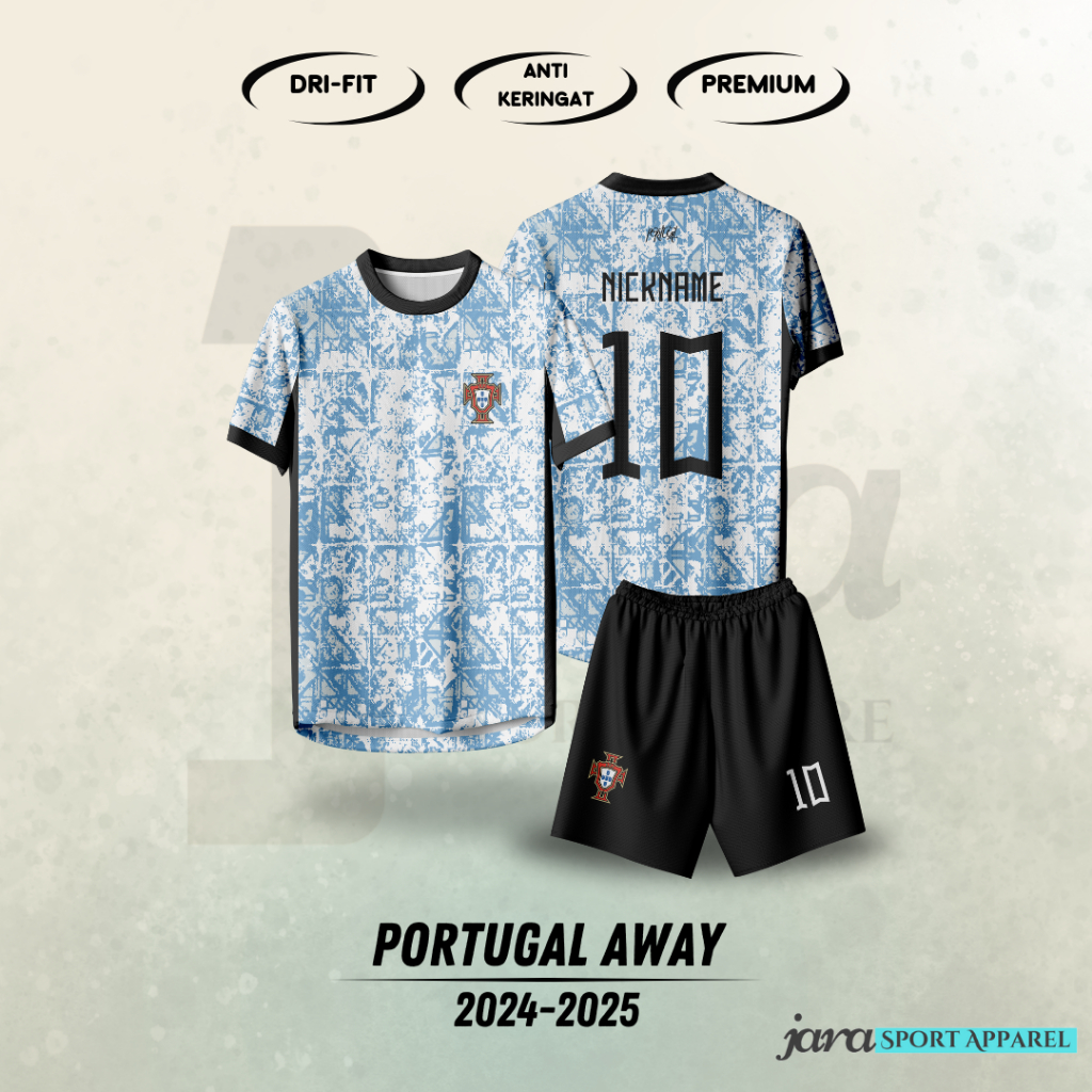 เสื้อกีฬาแขนสั้น ลายทีมชาติฟุตบอล Portugal Away Euro 2024 2025 ชุดเยือนยูโร