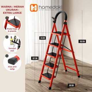 Homedoki Tangga Rumah Lipat Tangga Besi Lipat 3/4 Step Household Steel Ladder/ Tangga Lipat Aluminium 4 Step Premium Ladder