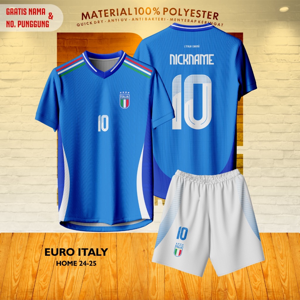 เสื้อกีฬาแขนสั้น ลายทีมชาติยูโร ITALY HOME 2024 2025