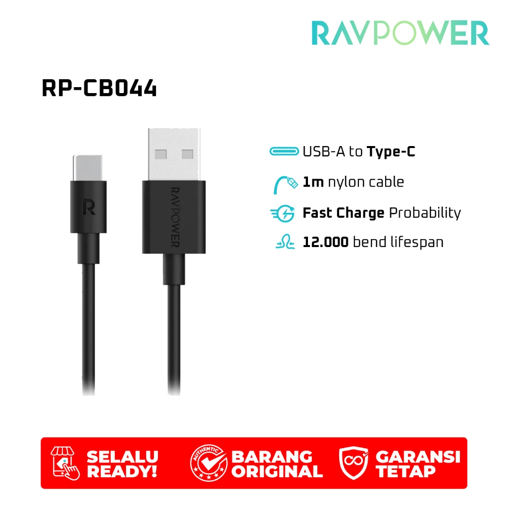 Ravpower USB A to Type-C 1.0M สายไนลอน สีดํา [RP-CB044]