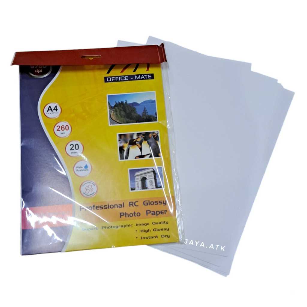 A4 GLOSSY PHOTO PAPER 260 GSM 10LBR OFFICE MATE กระดาษรูปถ่ายต้านทานน้ํา