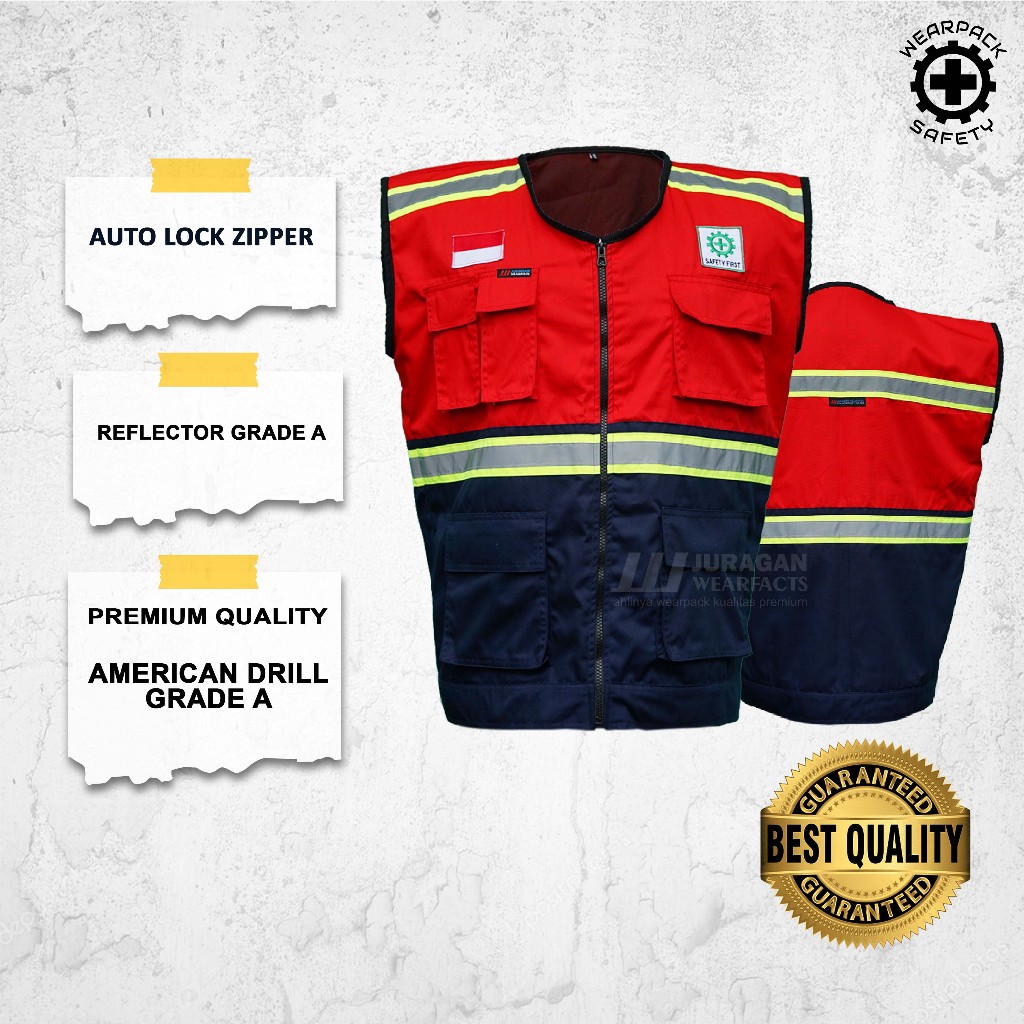 MERAH HSE Vest / K3 Vest สีแดงและน้ําเงิน