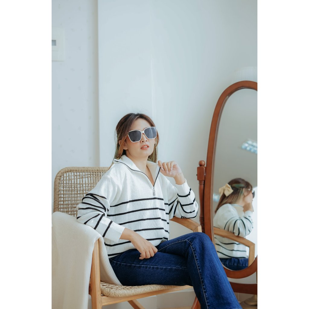 Hls.co Helen Half Zipper - เสื้อคอเต่าผู้หญิง - วัสดุถักระดับพรีเมียม - แถบเสื้อถัก