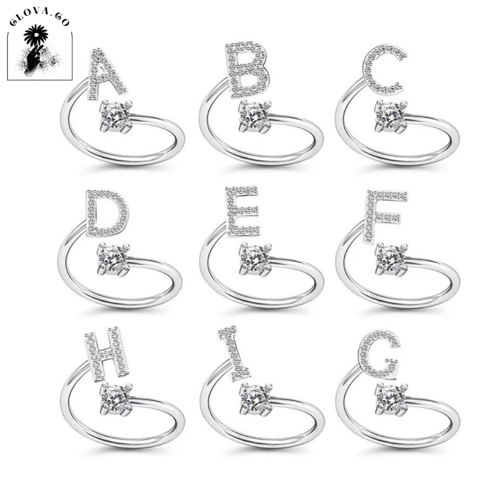 CLEAR STOCK CLOVA VZ048 แฟชั่นตัวอักษรแหวนอุปกรณ์เสริมสีขาวทองเงินผู้หญิงเกาหลีแหวนตัวอักษร A - Z