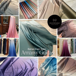 ARMNII ผ้าไหมซาติน วัสดุ Ombre Gradient 2 โทน TeaL สีฟ้า