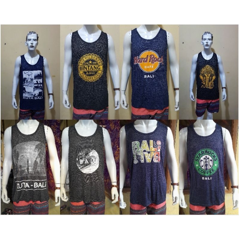 เสื้อยืด KATUN BALI SIGLET ผลิตในจัมโบ้ไฟเบอร์ผ้าฝ้ายธรรมดา, SINGLET พร้อม TYPICAL BALI WORDS, COOL MATERIAL