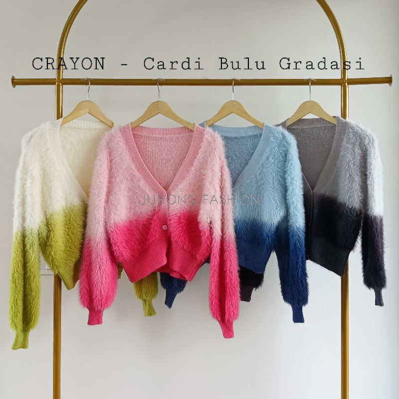 Lisa - Crop คาร ์ ดิแกน Feather Gradation Ombre Knit Knit สไตล ์ เกาหลี Premium Import