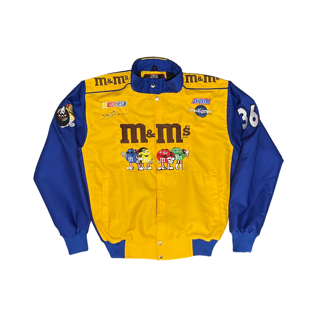 M&m Racing Team Nascar Jacket สีเหลืองสีฟ้า Vintage ปักโลโก้สําหรับ Riders วัสดุหนา