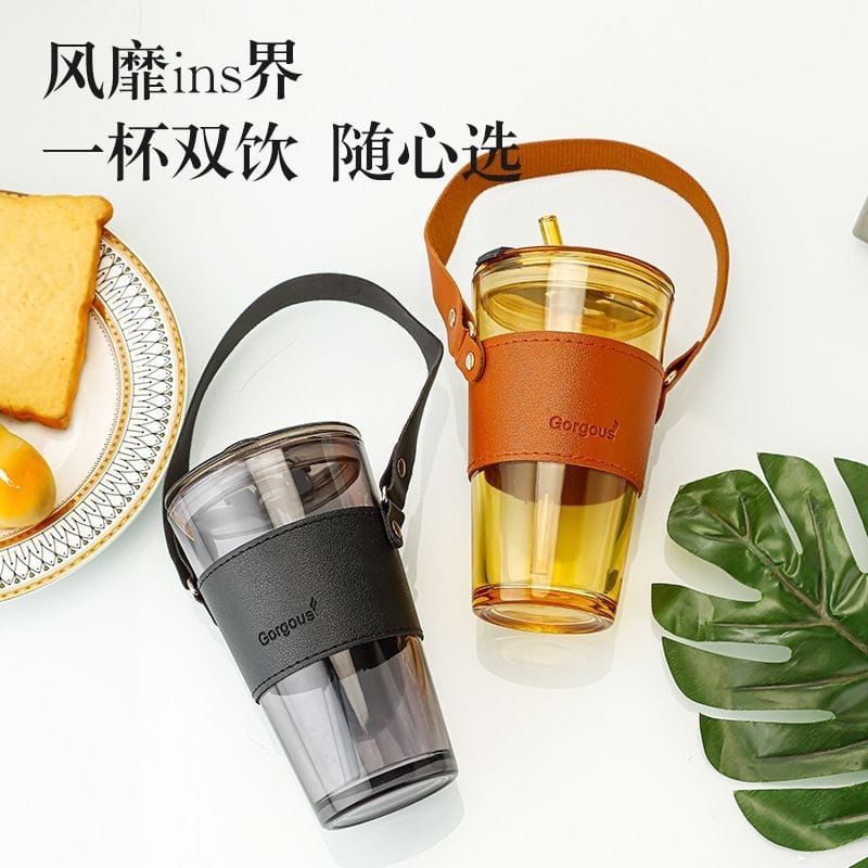 SeangSBY HIGH CLEAR GLASS COFFEE MILK TEA GLASS PLUS STRAW PLUS DUST 168/2617-1