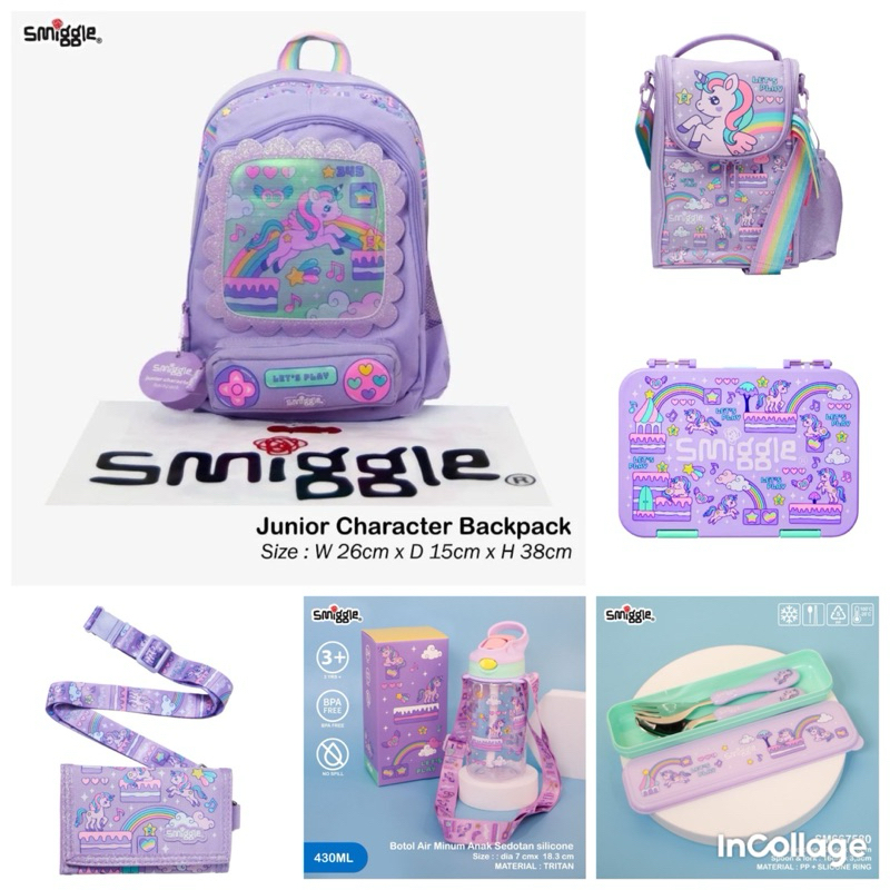 Smiggle Play unicorn/backpack/luchbag/lucnhboxbento/bottle/spoonfork/wallet