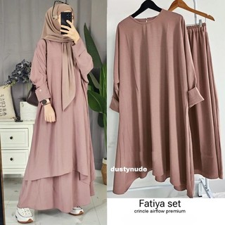 One set Abaya Fatiya set abaya matt cringkle airflow premium Tunik+Rok Jumbo