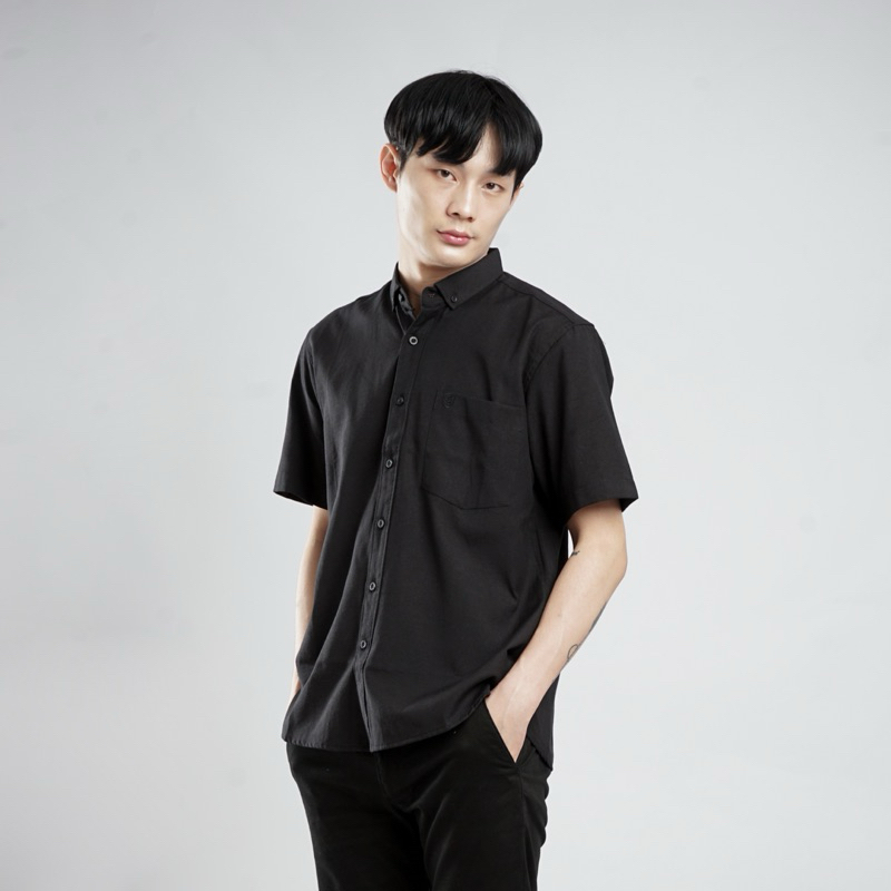 Hitam KEMEJA Bossqu21 Men& 39;s เสื้อเชิ้ตแขนสั้นธรรมดา 33207 สีดํา/กรมท่า