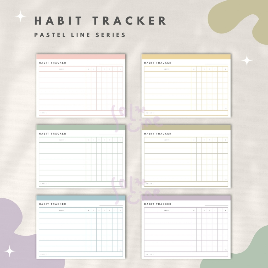 Habit Tracker Aesthetic Reusable A4 – Wall Planner Habit + Free Marker (Line Pastel Series)