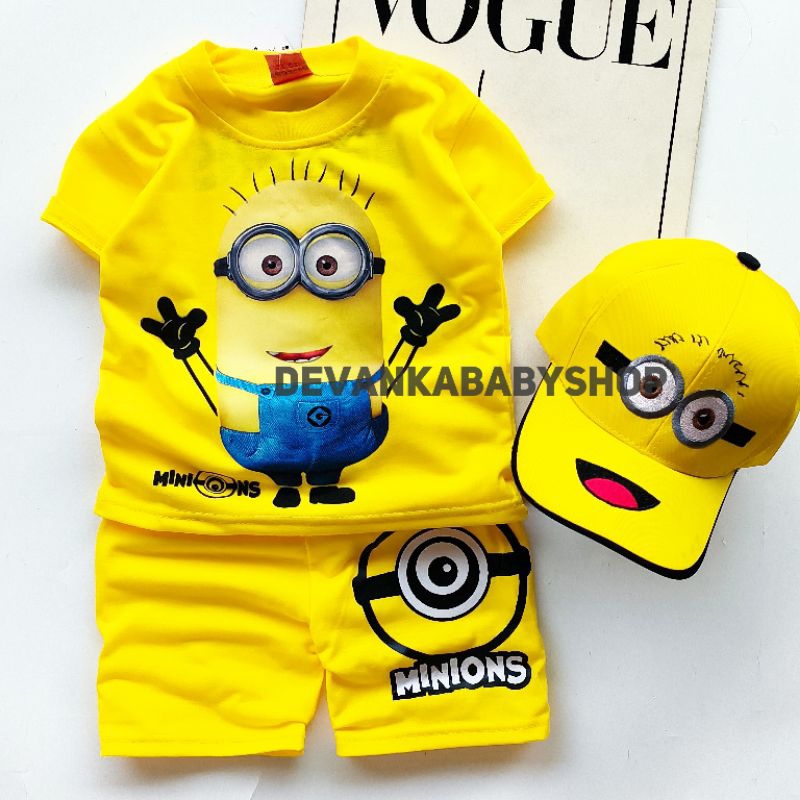 MINION CHILDRENS CLOTHES SUITS WITH CUTE MOTIFS พร้อมหมวกสําหรับ AGES 1-10 ปี