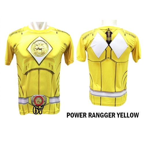 เสื ้ อยืด Power Ranger สีเหลือง เด ็ กและผู ้ ใหญ ่ พิมพ ์ เต ็ ม FPS-67