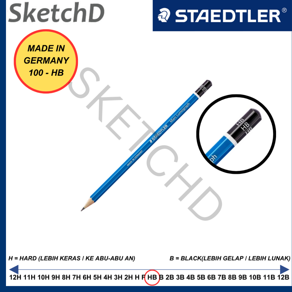 HB Staedtler Mars Lumograph Pencil 100-HB สีฟ้า