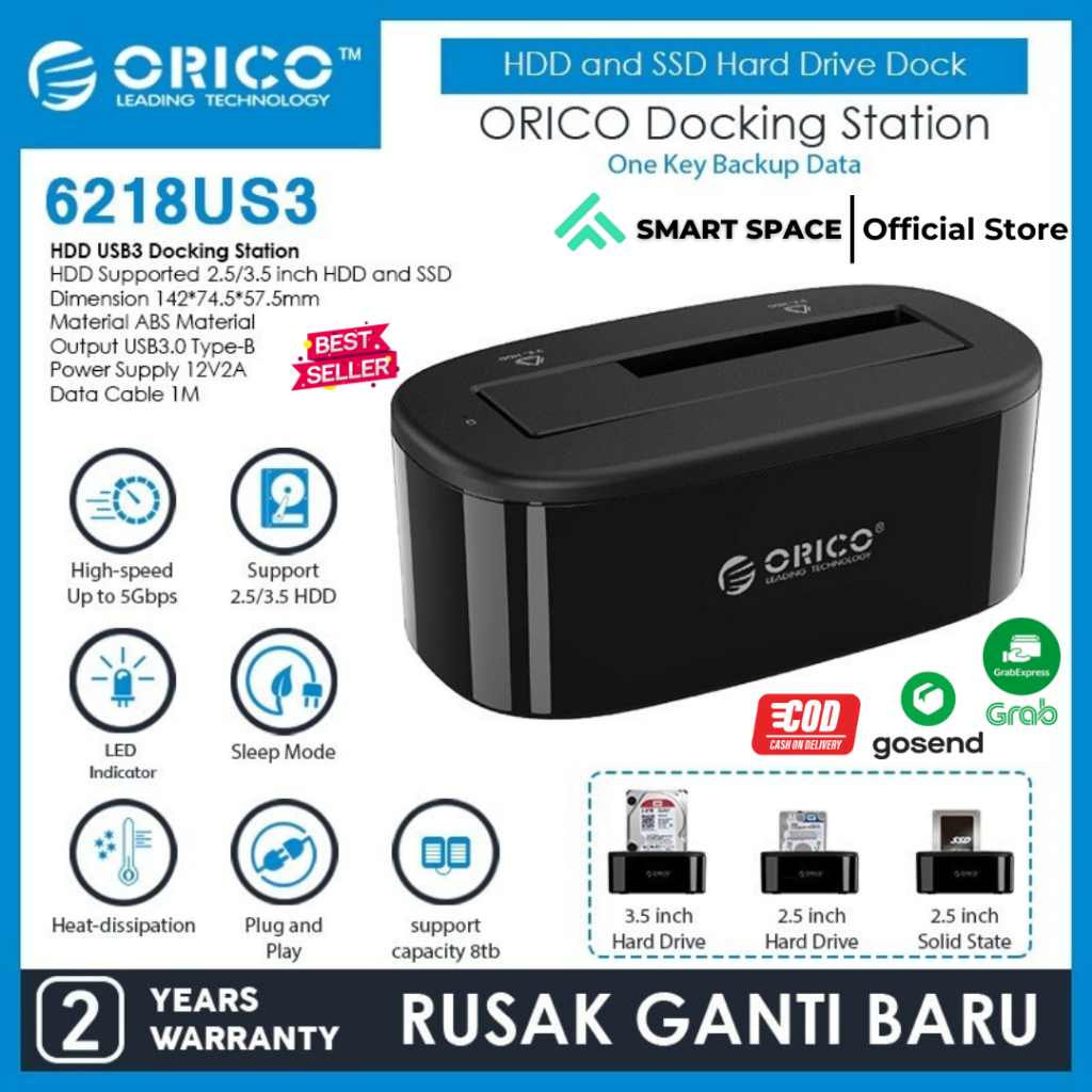ORICO [SPCE] Originalco 6218US3 Hard Disk Docking HDD Dock 1 Bay Hard Disk / SSD 2.5 / 3.5 "นิ้ว USB