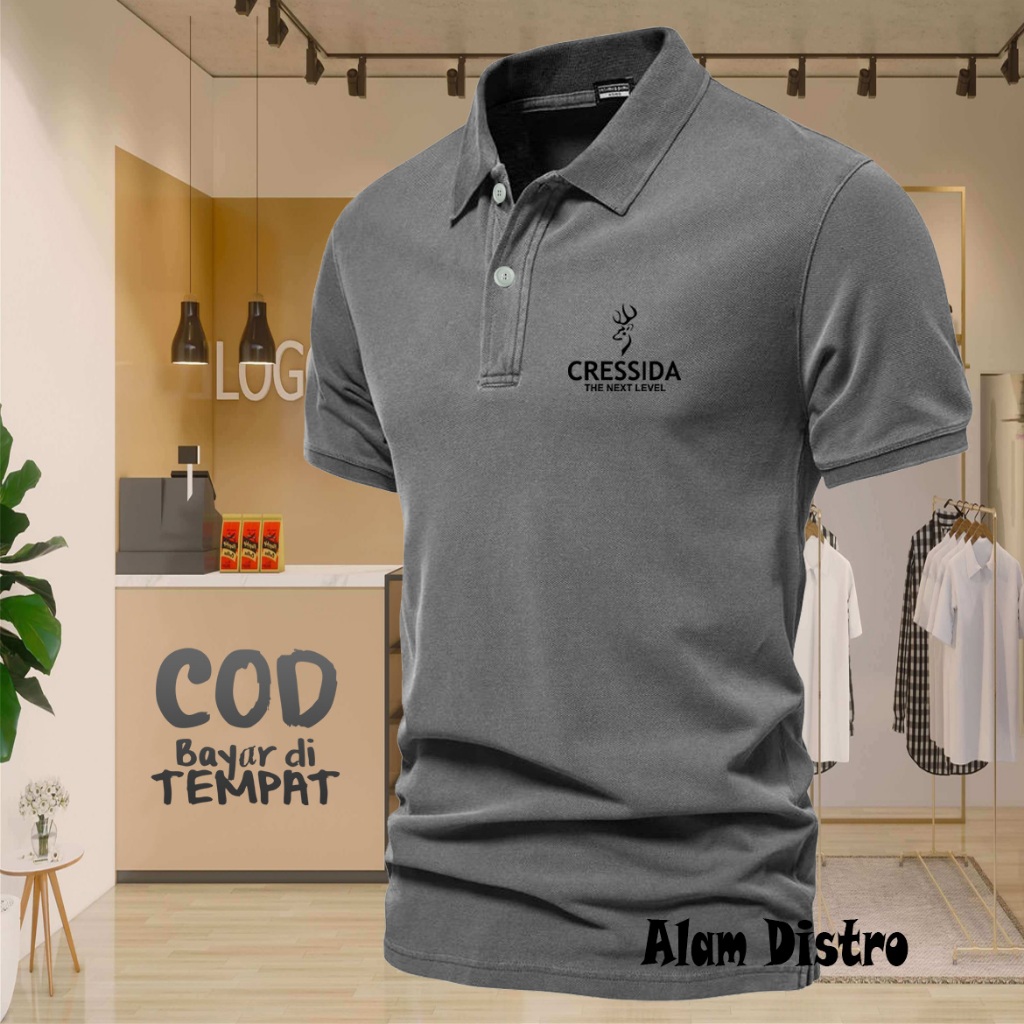 Cressida Logo Text Black Quality Polo Collar T-Shirt Adult Collar Shirt / Wangki Mens Polo Shirt / Uniform Shirt
