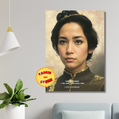 MDF Wood Frame Photo Wall Decoration. INDONESIAN HEROES.CUT NYAK DIEN.31X47CM