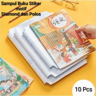 10pcs Sampul Buku Stiker PVC Transparan Diamond, Polos, & Sampul Buku Coklat