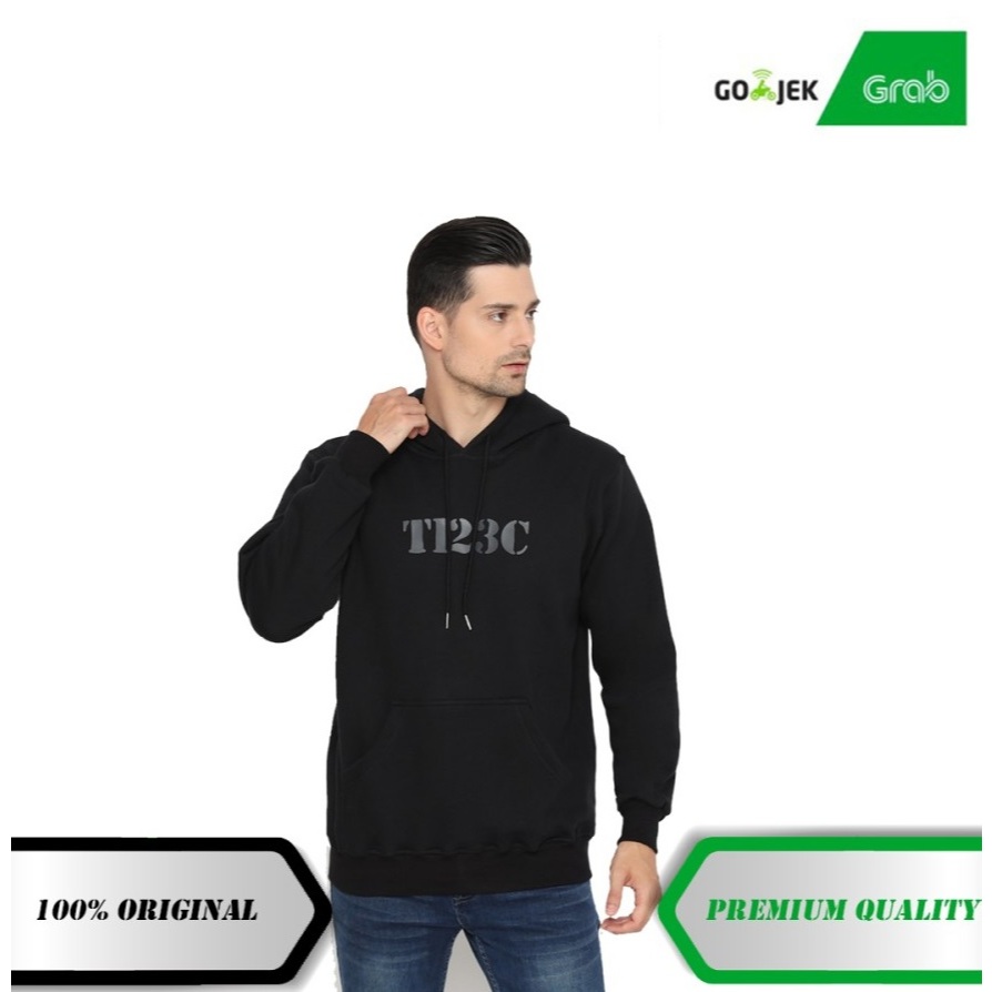 เสื้อกันหนาวมีฮู้ดผู้ชาย Black Distro T123C โลโก้ HD