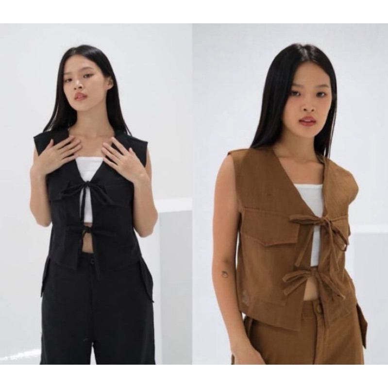 Sally Aloha Vest Linen 215 เสื้อกั๊กสายผ้าลินิน | เกาหลี Y2k Strap Linen Outer Top Premium Vest