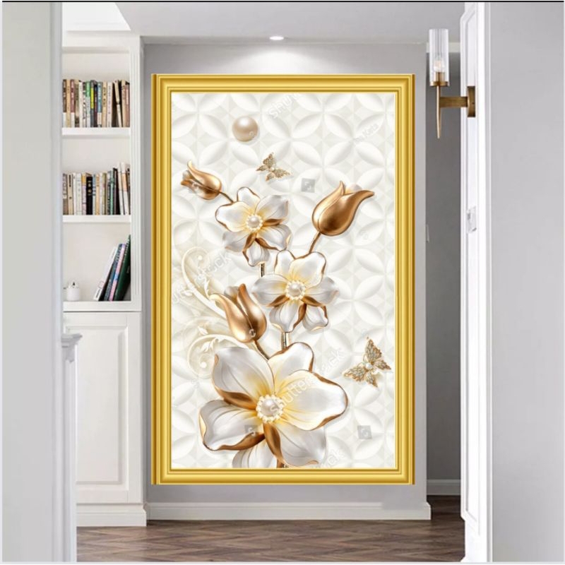 MAWAR 3D DOMINANT MENINGGI FLOWER WALLPAPER - 3D MENINGGI WHITE ROSE WALLPAPER