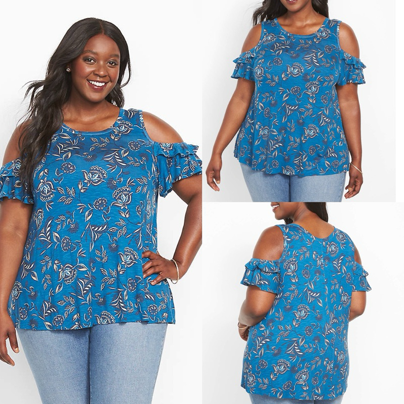 SABRINA ROUND COLLAR ผู้หญิง BLOUSE WITH SHORT HOLES BIG SIZE LD 100-168cm B121