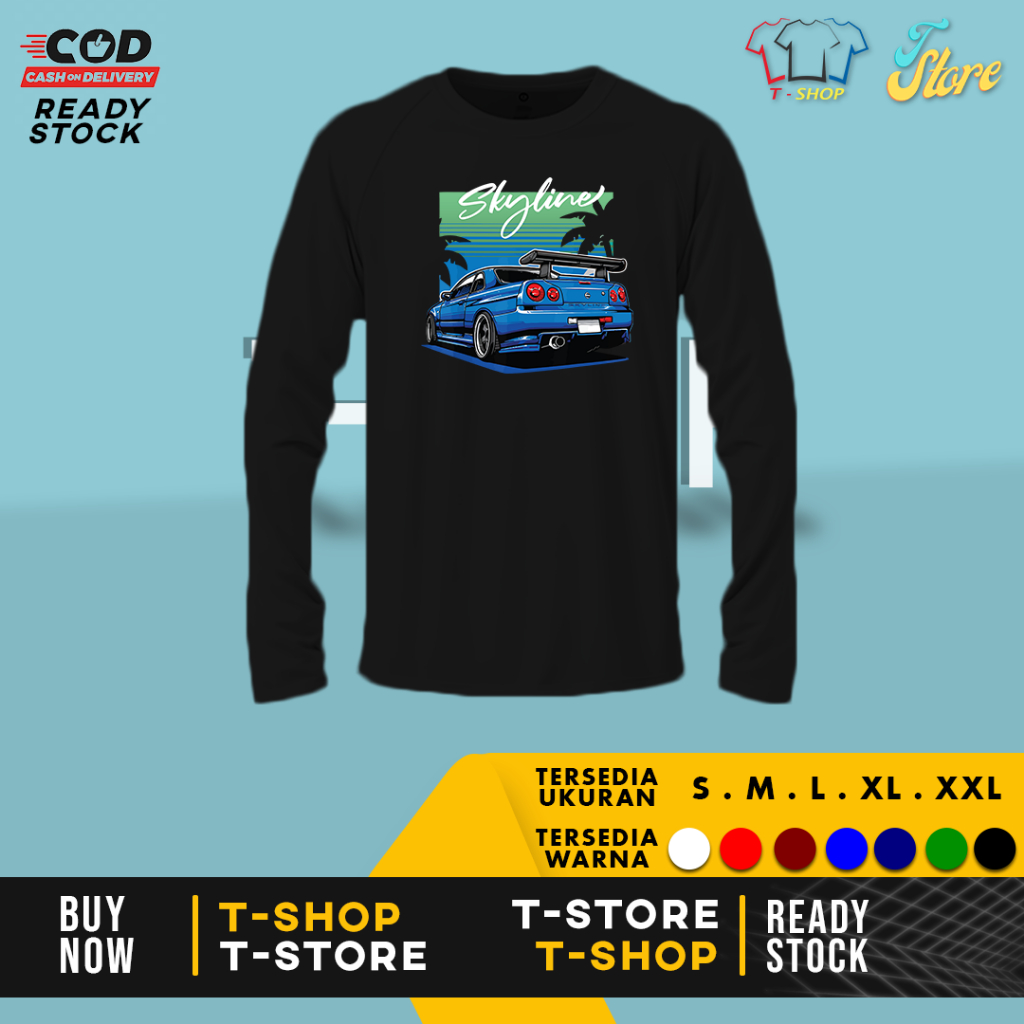 เสื้อยืดรถยนต์ NISSAN Skyline R34 สุดเท่ | แขนยาว | วัสดุผ้าฝ้ายหวี Soft & Cool 30s