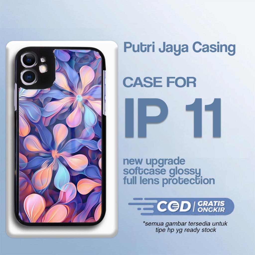 HP เคส IP 11 ล่าสุด - เคส IP 11 - Flower Motif - Premium Glossy Hardcase - เคสโทรศัพท์ IP น่ารักและเ