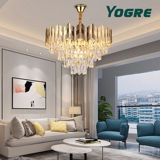 YOGRE Lampu kristal mewah ringan ruang tamu dan lampu ruang makan (40, 50CM) peredupan tiga warna 3000K lampu ruang tamu bergaya Nordik ampu kamar tidur lampu LED