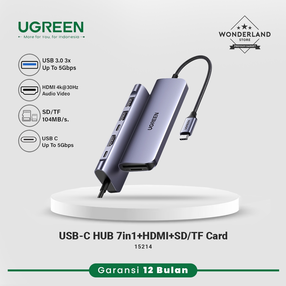 Ugreen USB Hub Cable USB-C 7in1 HDMI/TF/SdCard/USB-A 3.0 5GB/S Converter Multi Port Splitter CM195
