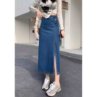Rok Denim Highwaist Split A Gaya KOREAN STYLE//ROK JEANS BELAH berpinggang tinggi sedang untuk menutupi rok pinggul