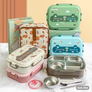 AVELINE Lunch Box Kotak Makan 3 Sekat 4 Sekat Stainless Steel / Set Alat Makan Anak Stainless / Kotak Makan Stainless Anak / Lunch Box Anti Tumpah Anak