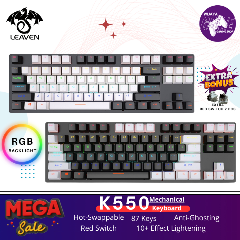 Leaven K550 คีย์บอร์ดเกมกล HOTSWAPPABLE TKL RGB BACKLIGHT สวิตช์สีแดง