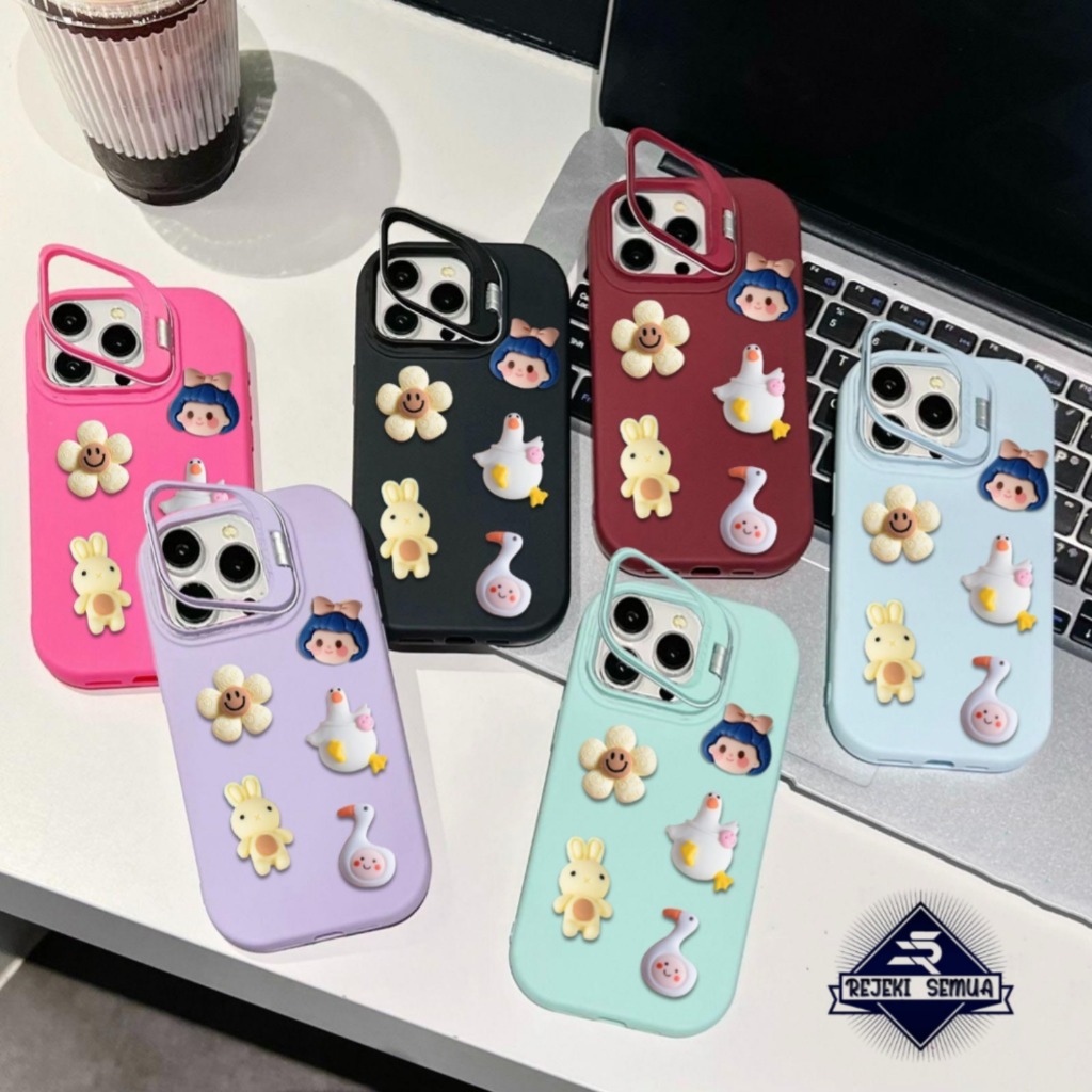 Gc105 3d Cutie Doll Macaron Stand Softcase/ปลอกHpสําหรับIphone 12 13 14 15 Pro Max RS12422