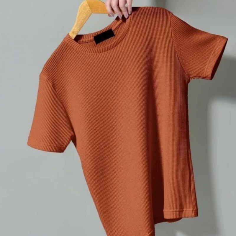 Waffle เสื้อยืดแขนสั้นธรรมดา Waffle