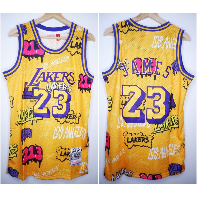 NBA CLASSIC HWC SLAP สติ๊กเกอร์ LAKERS 23 LEBRON JAMES สีเหลือง MITCHELL&NESS BASKETBALL JERSEY