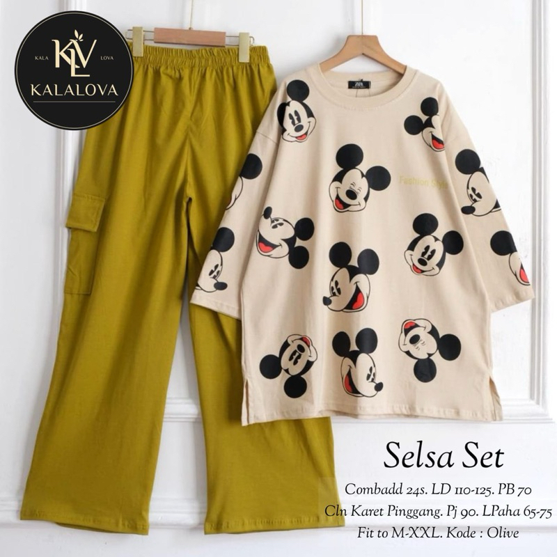 ใหม่/ SELSA SET//EDNA SET/ori KALALOVA ผู้หญิง & 39;s ชุด combadd เสื้อยืดวัสดุ original motif cargo